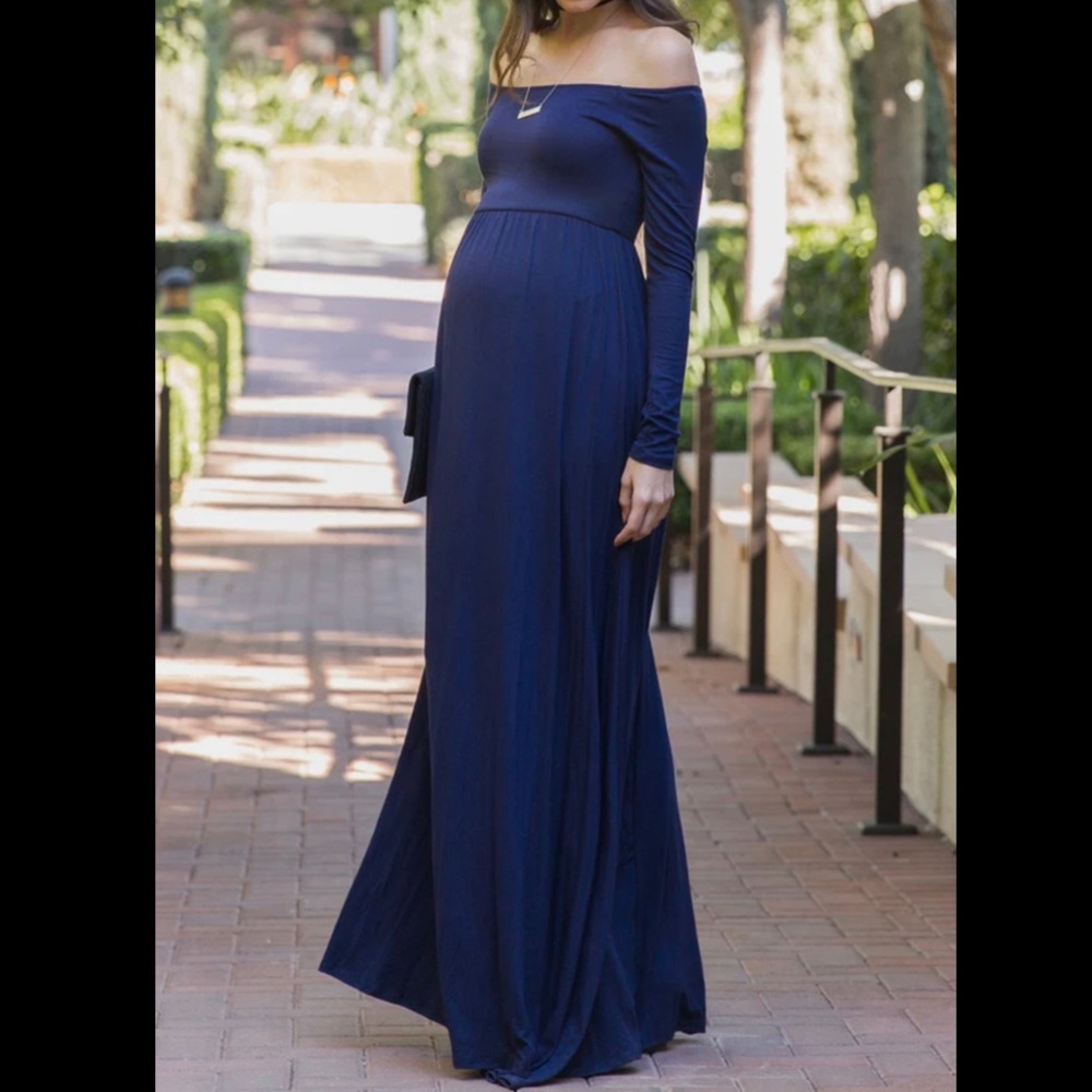 PinkBlush Navy Blue Off Shoulder Maternity Dress
